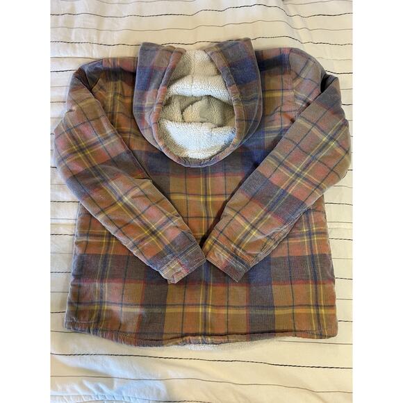 Soho Threads | Womens Corduroy Hooded Shirt Jacket Shacket Plaid Sherpa- Medium - Picture 6 of 6